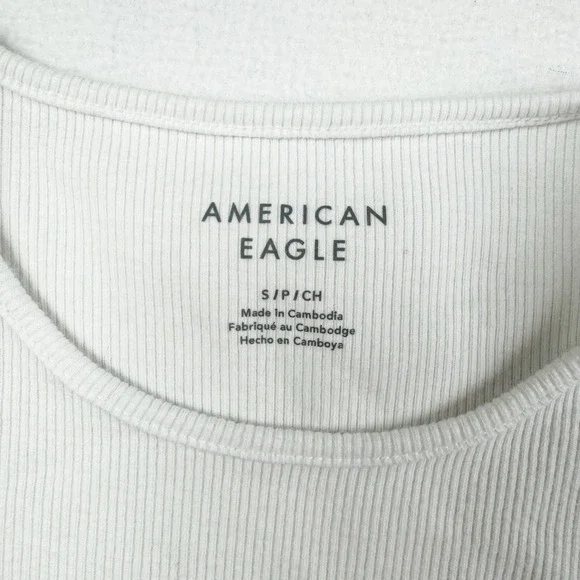 American Eagle Womens White Ribbed Crew Neck Tank Top Curved Hem Size Small - Picture 3 of 6